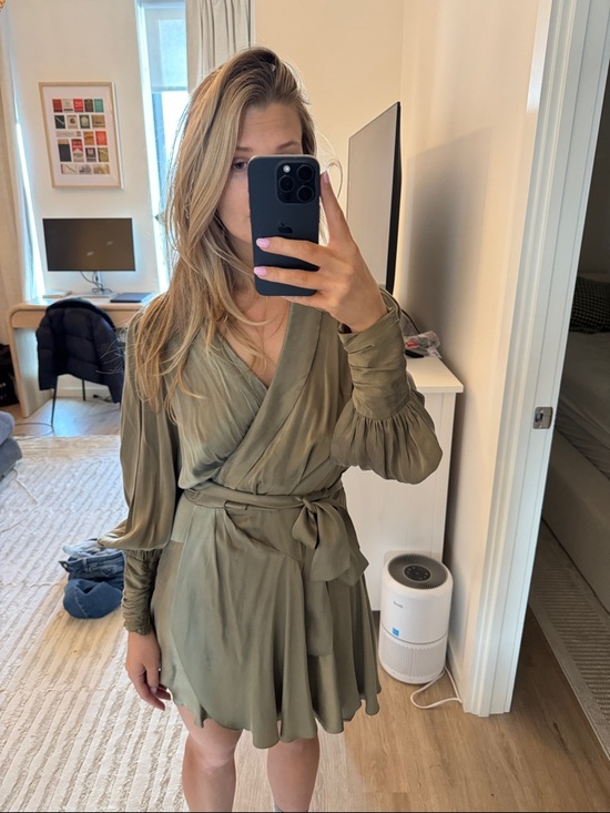 Zimmermann Dresses & Skirts - Zimmermann Olive Green Wrap Mini Dress with Tie Waist